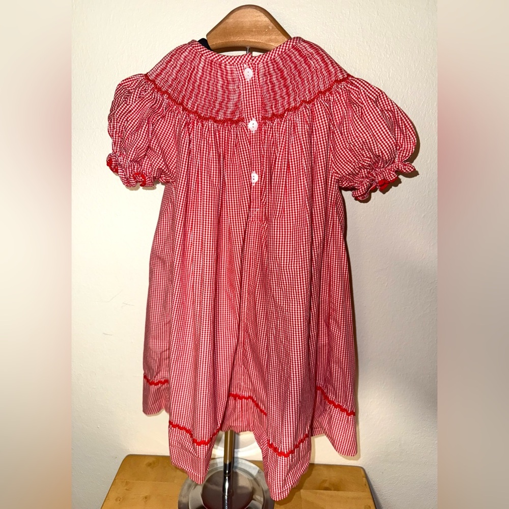 Smockingbird gingham smocked bishop dress with Santa faces, sir 24 mos - Picture 5 of 5